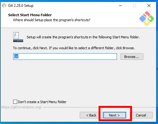 Git Windows Instalace - Start menu